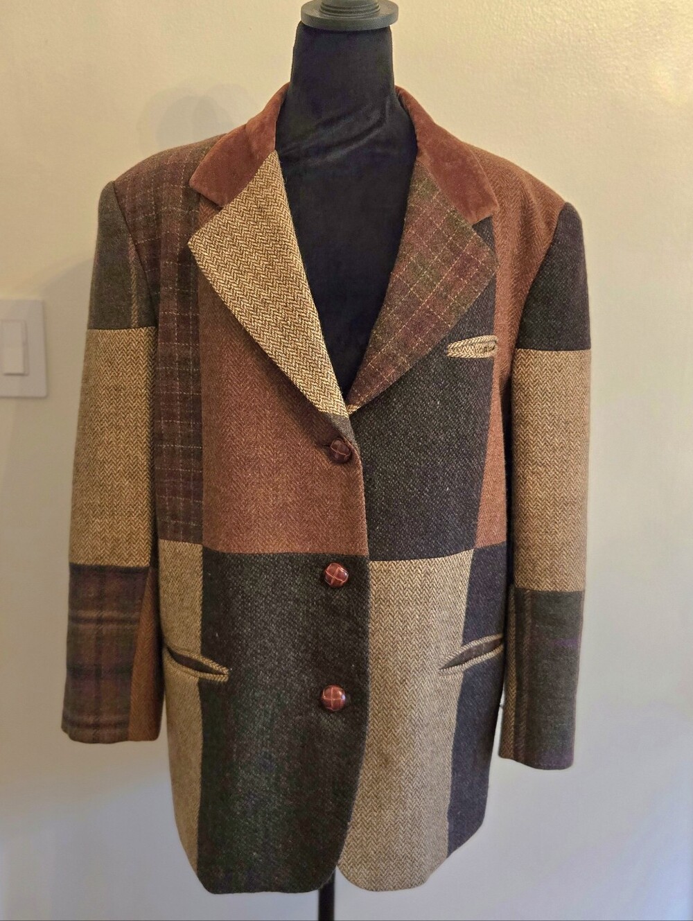 International Scene Vintage Wool Patchwork Oversized Blazer